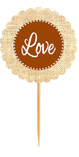 Love Brown Rustic Burlap Wedding Cupcake Decoration Topper Picks -12ct