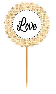 Love White  Rustic Burlap Wedding Cupcake Decoration Topper Picks -12ct