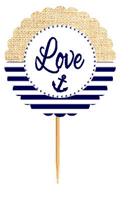 Love Nautical Anchor  Rustic Burlap Wedding Cupcake Decoration Topper Picks -12ct