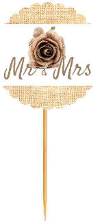 Mr & Mrs Burlap Rose  Rustic Burlap Wedding Cupcake Decoration Topper Picks -12ct