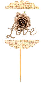 Love Burlap Rose  Rustic Burlap Wedding Cupcake Decoration Topper Picks -12ct