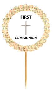 First Communion  Rustic Burlap Cupcake Decoration Topper Picks -12ct