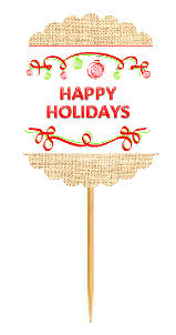 Happy Holidays  Rustic Burlap Cupcake Decoration Topper Picks -12ct