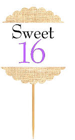 Sweet 16 Lavendar  Rustic Burlap Birthday Cupcake Decoration Topper Picks -12ct