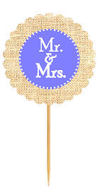 Mr & Mrs Gray Blue Rustic Burlap Wedding Cupcake Decoration Topper Picks -12ct