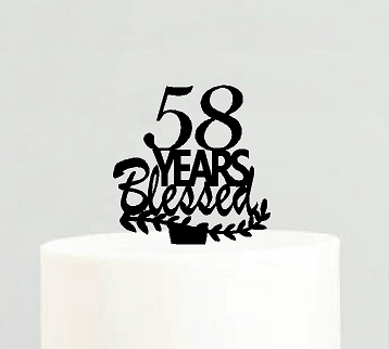 58th Birthday - Anniversary Blessed Years Cake Decoration Topper