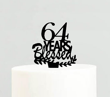 64th Birthday - Anniversary Blessed Years Cake Decoration Topper