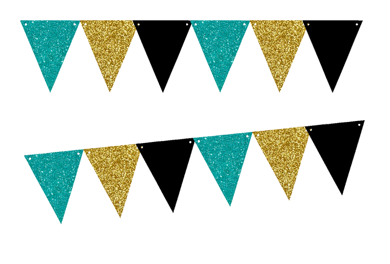 Turquoise Gliter Gold Glliter Solid Black 10ft Vintage Pennant Banner Paper Triangle  Bunting Flags for Weddings, Birthdays, Baby Showers, Events & Parties