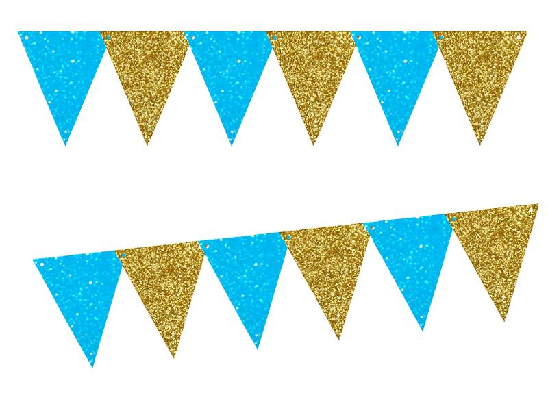 Turquoise Gliter Gold Glliter 10ft Vintage Pennant Banner Paper Triangle  Bunting Flags for Weddings, Birthdays, Baby Showers, Events & Parties
