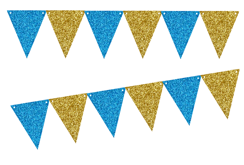 Caribean Blue Glitter Gold Glliter 10ft Vintage Pennant Banner Paper Triangle  Bunting Flags for Weddings, Birthdays, Baby Showers, Events & Parties