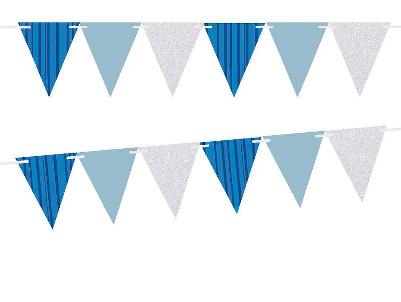 Blue Stripes-Solid Light Blue-Glitter Silver 10ft Vintage Pennant Banner Paper Triangle  Bunting Flags for Weddings, Birthdays, Baby Showers, Events & Parties