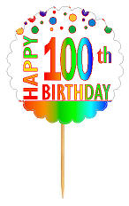 Happy 100th Birthday Rainbow Cupcake Decoration Topper Picks -12pk