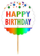 Happy Birthday Rainbow Cupcake Decoration Topper Picks -12pk