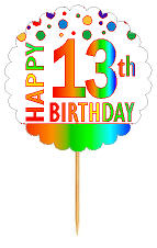 Happy 13th Birthday Rainbow Cupcake Decoration Topper Picks -12pk