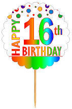 Happy 16th Birthday Rainbow Cupcake Decoration Topper Picks -12pk