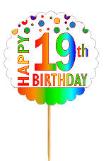 Happy 19th Birthday Rainbow Cupcake Decoration Topper Picks -12pk