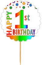 Happy 1st Birthday Rainbow Cupcake Decoration Topper Picks -12pk