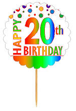 Happy 20th Birthday Rainbow Cupcake Decoration Topper Picks -12pk