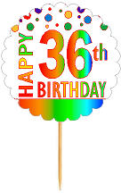 Happy 36th Birthday Rainbow Cupcake Decoration Topper Picks -12pk