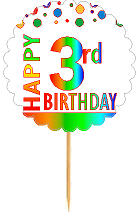 Happy 3rd Birthday Rainbow Cupcake Decoration Topper Picks -12pk