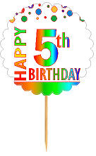 Happy 5th Birthday Rainbow Cupcake Decoration Topper Picks -12pk
