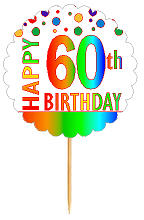 Happy 60th Birthday Rainbow Cupcake Decoration Topper Picks -12pk