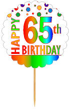 Happy 65th Birthday Rainbow Cupcake Decoration Topper Picks -12pk