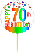 Happy 70th Birthday Rainbow Cupcake Decoration Topper Picks -12pk