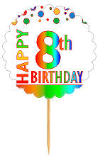 Happy 8th Birthday Rainbow Cupcake Decoration Topper Picks -12pk