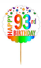 Happy 93rd Birthday Rainbow Cupcake Decoration Topper Picks -12pk