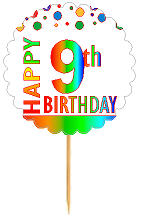 Happy 9th Birthday Rainbow Cupcake Decoration Topper Picks -12pk