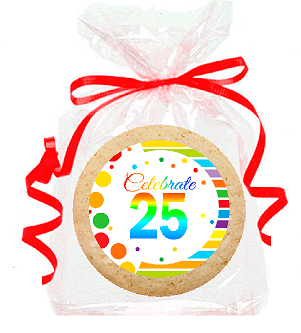 25th Birthday - Anniversary Rainbow Image Freshly Baked Party Favor - Gift Decorated Sugar Cookies - 12pk