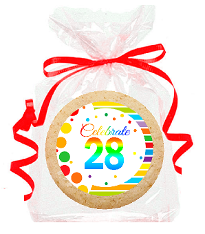 28th Birthday - Anniversary Rainbow Image Freshly Baked Party Favor - Gift Decorated Sugar Cookies - 12pk