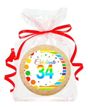 34th Birthday - Anniversary Rainbow Image Freshly Baked Party Favor - Gift Decorated Sugar Cookies - 12pk