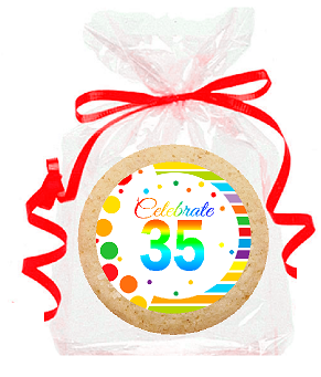 35th Birthday - Anniversary Rainbow Image Freshly Baked Party Favor - Gift Decorated Sugar Cookies - 12pk