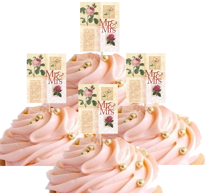 24pk Rose Gold Mauve Mr & Mrs Wedding Love Letter Hand Crafted Glitter Cupcake Decoration Topper Picks