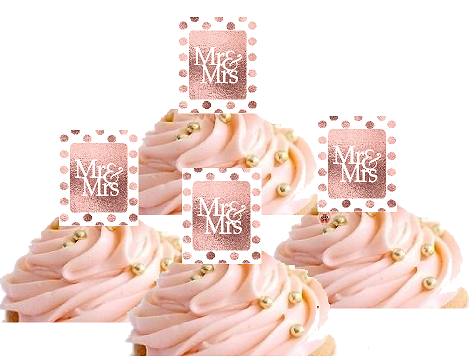 24pk Rose Gold Polka Dot Mr & Mrs Hand Crafted Glitter Cupcake Decoration Topper Picks