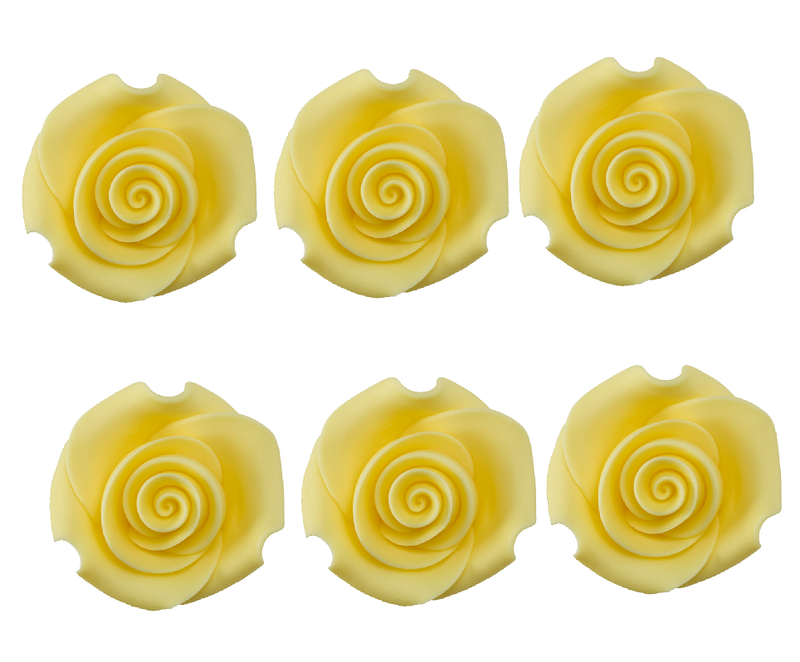 Yellow Edible Sugar  Roses Cake-Cupcake Decorations -6ct