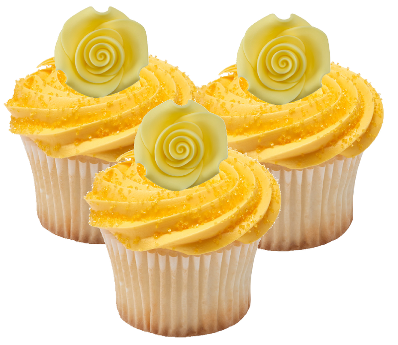 Yellow Edible Sugar  Roses Cake-Cupcake Decorations -6ct