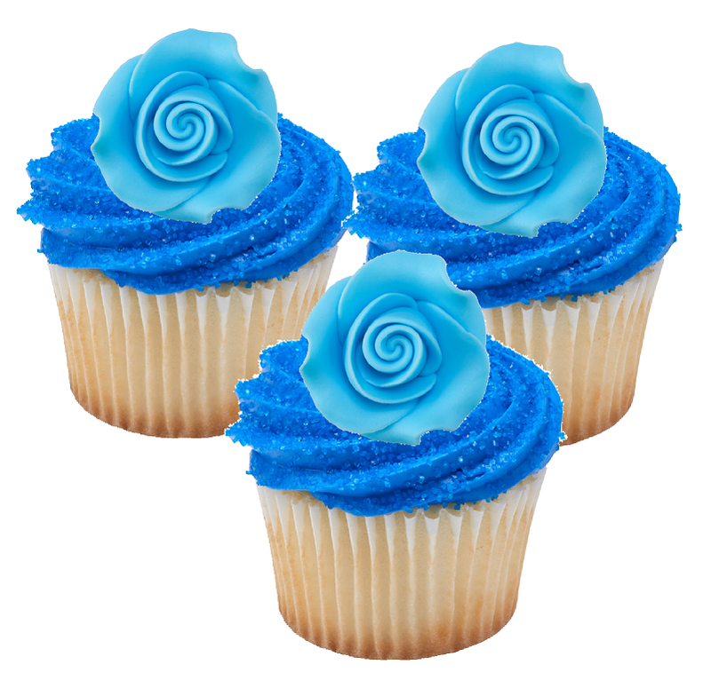 Light Blue Edible Sugar  Roses Cake-Cupcake Decorations -6ct