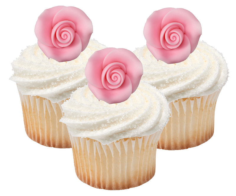 Light Pink  Edible Sugar  Roses Cake-Cupcake Decorations -6ct