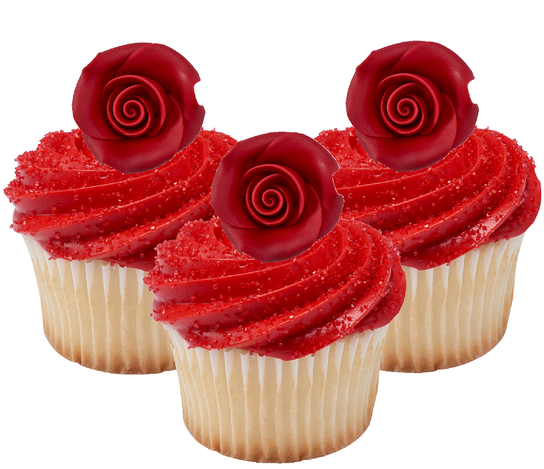 Red Edible Sugar  Roses Cake-Cupcake Decorations -6ct