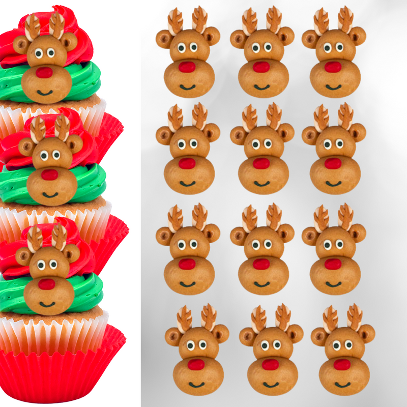Reindeer Face Royal Icing Frosting Decoration Toppers