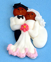 Bride & Groom African American Couple Royal Icing Cake-Cupcake Decorations 12 Ct