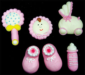 Large Pink Baby Set Royal Icing Cake-Cupcake Decorations 12 Ct