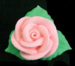 Pink Rose W-3 Leaves Royal Icing Cake-Cupcake Decorations 12 Ct