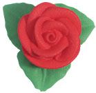 Red Rose W-3 Leaves Royal Icing Cake-Cupcake Decorations 12 Ct