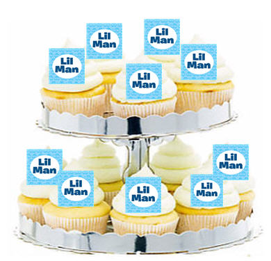 24ct Happy Birthday Baby SHower Lil Man  Cupcake  Decoration Toppers - Picks
