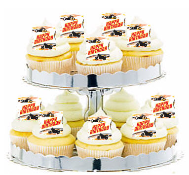24ct Motorcycle Bike Happy Birthday Cupcake  Decoration Toppers - Picks