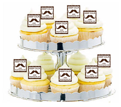 24ct Mustache Keep Calm Cupcake  Decoration Toppers - Picks